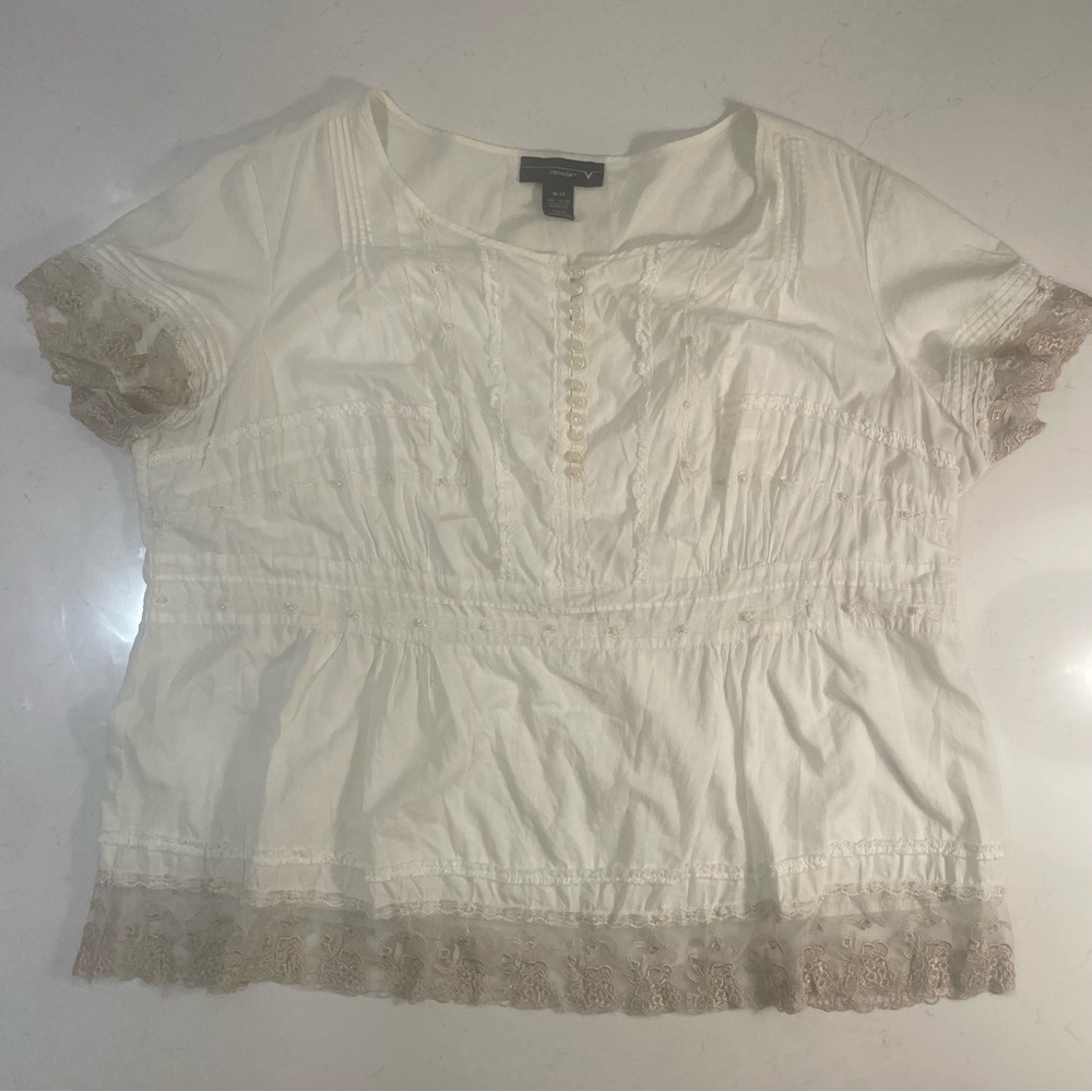 Venezia 18/20 Plus BoHo prairie shirt Peasant top cream ivory lace embroidered